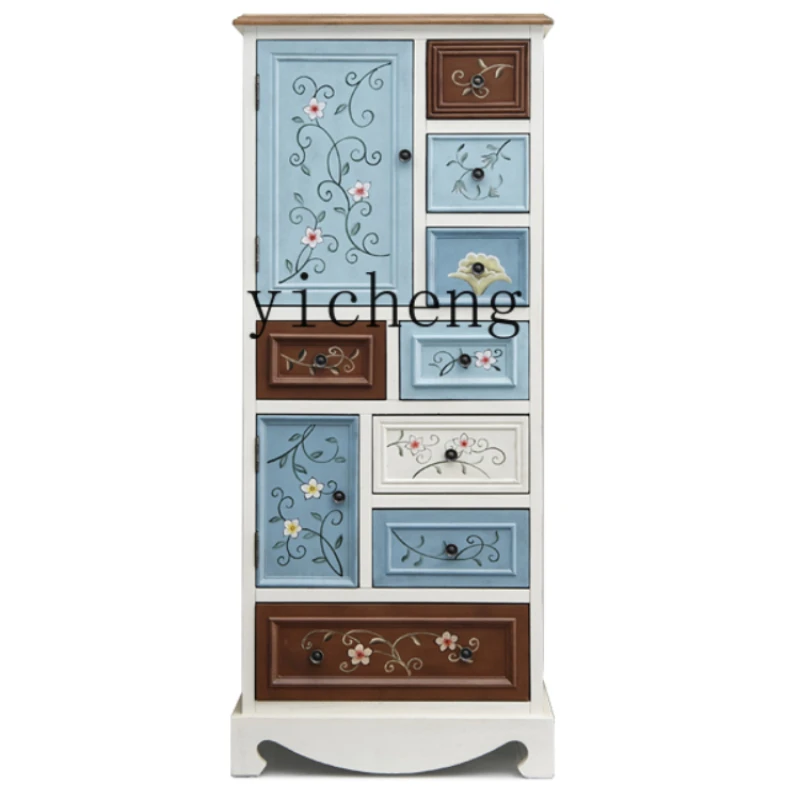 XJ Retro Retro Mediterranean Drawer Storage Cabinet American Country Clothes Closet Storage High Cabinet