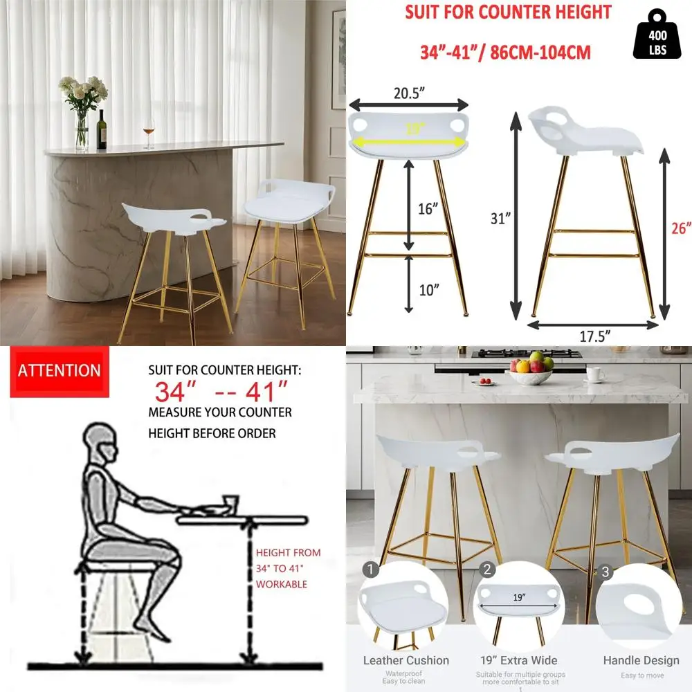 Leather Padded Gold Counter Stools Set, 26 High with Footrests