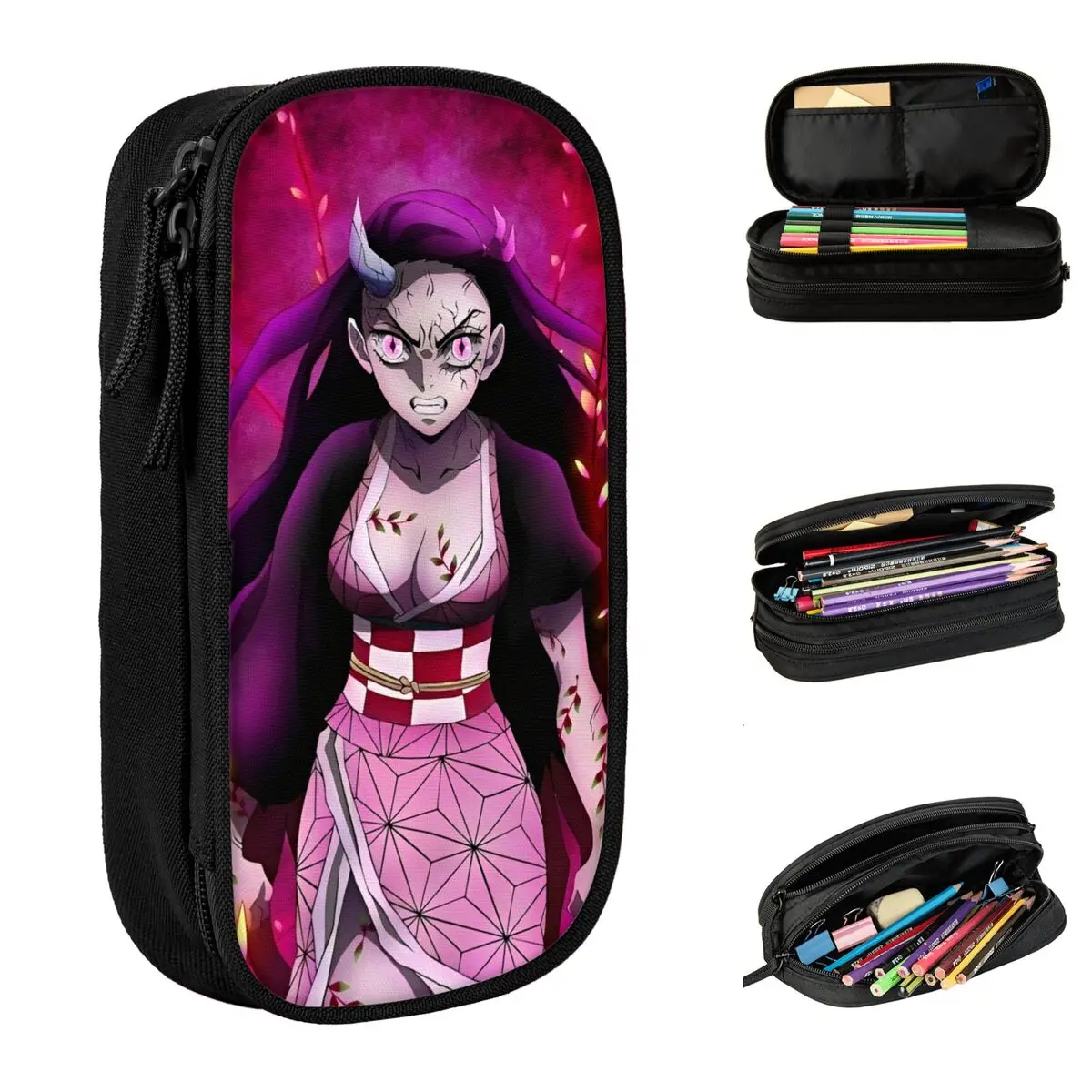 

Demons Pencil Case New Vrouwen Cute Nezuko Double Layer Pencil Box Kids Cute Portable School Pencil Cases Supplies