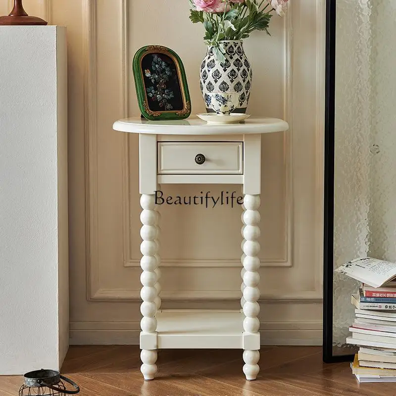 French cream wind solid wood round few white high and low solid wood flower stand