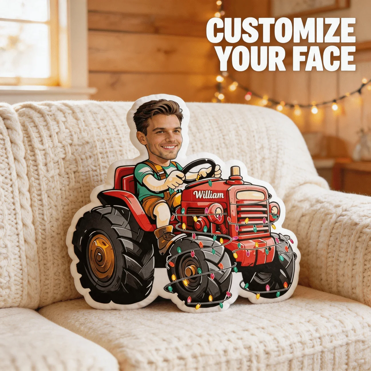 Personalized Tractor-Shaped Photo Pillow - Custom Photo/Text/ Suitable for Home Decor Cushion with Your Own Picture, Farm-Themed