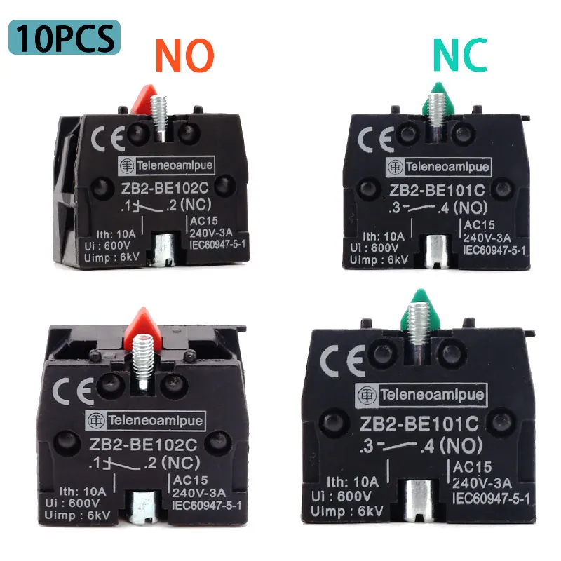 

10PCS XB2 LAY5 Button Switch Base Contacts ZB2-BE101C - Normally Open ZB2-BE102C - Normally Closed