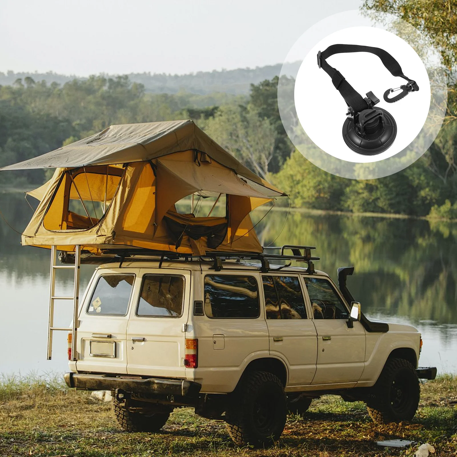 

1pcs Car Camper Suction Cup Hook Heavy Duty Abs Nylon Strap Secure Tent Tie Down For Rv Boat Camping Outdoor Gear Hanging