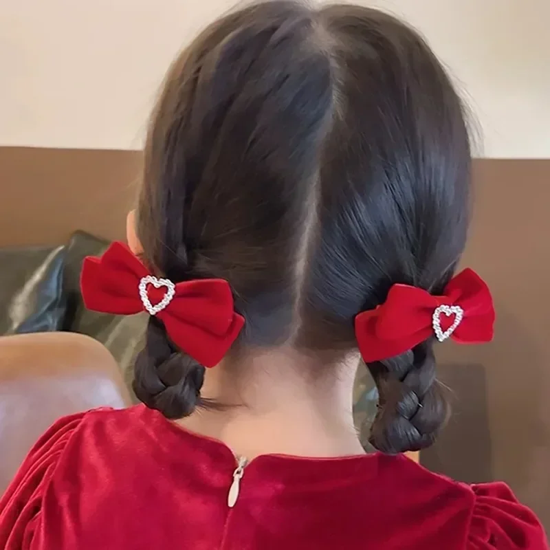 2pcs/set Velvet Baby Hair Clip Sweet Bow Heart Style Princess Barrettes Cute Kids Girl BB Clip Children's Headwear for Girls image 3
