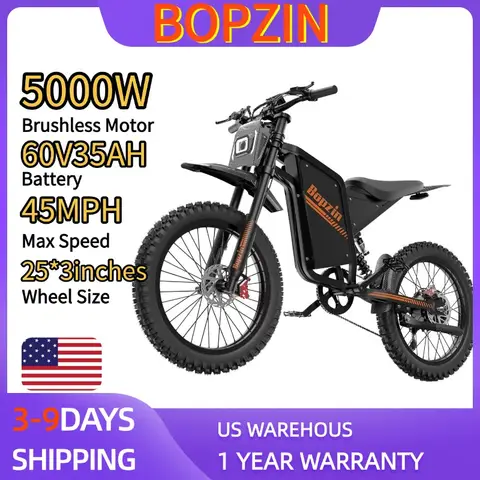 BOPZIN Q8 Electric Bicycle 5000W 60V 35AH 45 MPH 25x3" Fat Tires Electric-Motorcycle Hydraulic Brakes Full Suspension UL2849