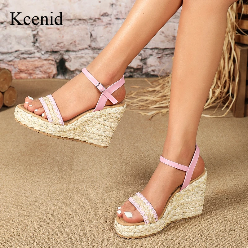 

Kcenid Women Summer Weave Wedges Shoes Fashion Ankle Strap Platform Sandals High Heels Open Toe Dress Zapatillas De Mujer