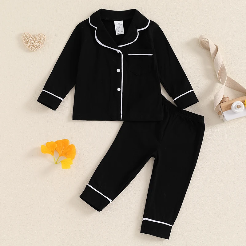 Toddler Baby Button-Down Pajamas Set Cotton 2 PCS Pajama Set Shirt and Pants Sleepwear for Unisex Kids