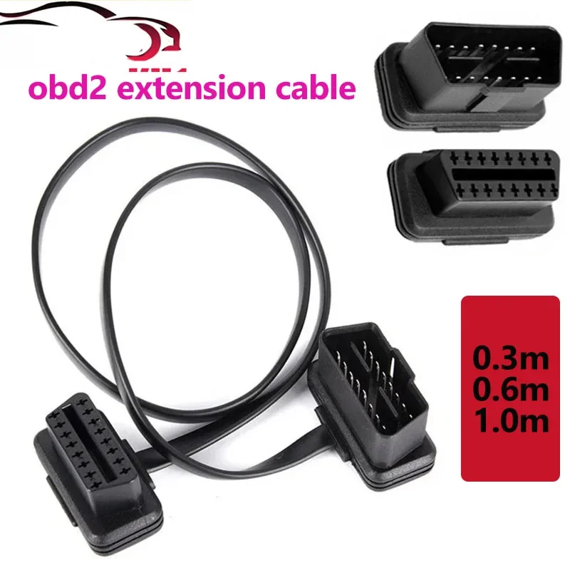 30/60/100CM OBDII Extension Cable 16Pin OBD OBD2 16PIN Male to Female Connection Flat+Thin as Noodle ELM327 Diagnostic Cable A++