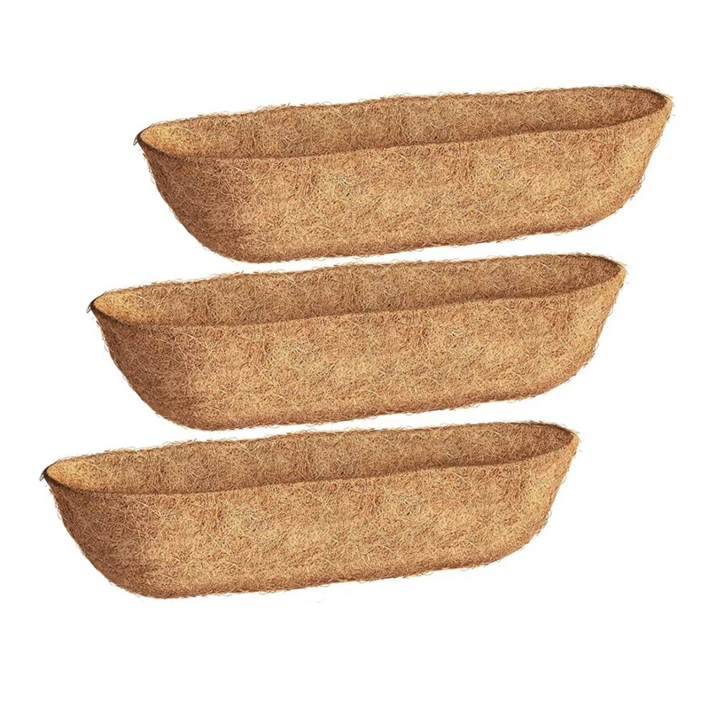 30 Inch 3 Pack Trough Liners, Coconut Coir Fiber For Wall Basket Planters, Window Box Liners, Garden Planter Baskets Durable