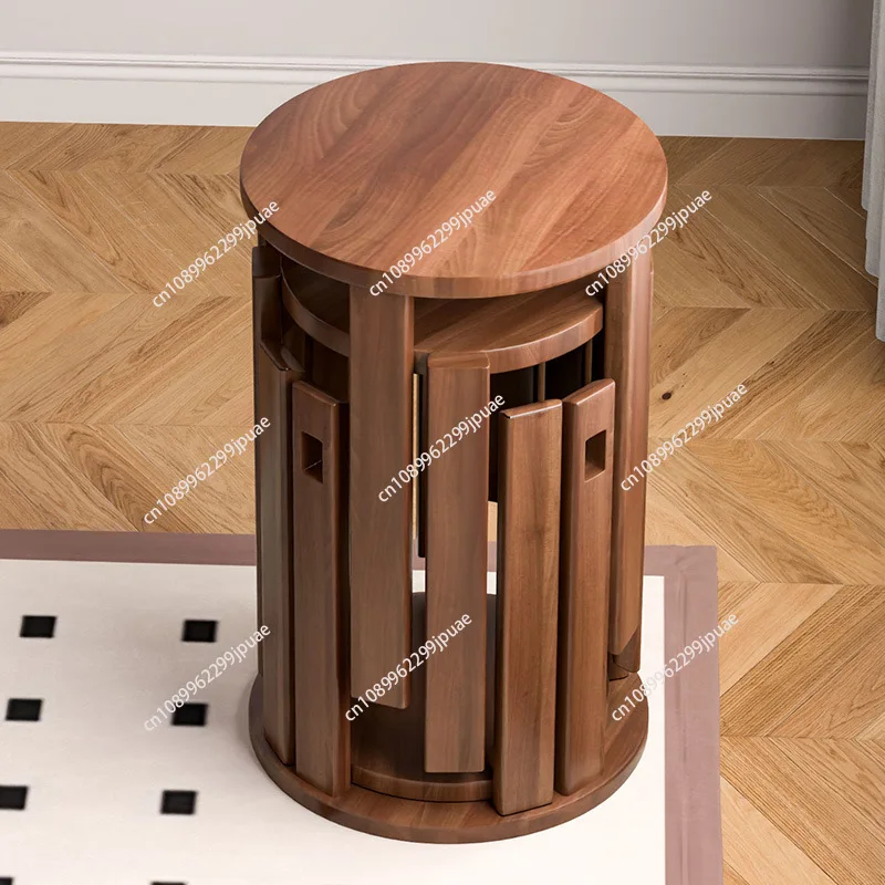 

Современный штабелируемый деревянный табурет, круглый обеденный стул, новый китайский стиль для домашнего чайного столика