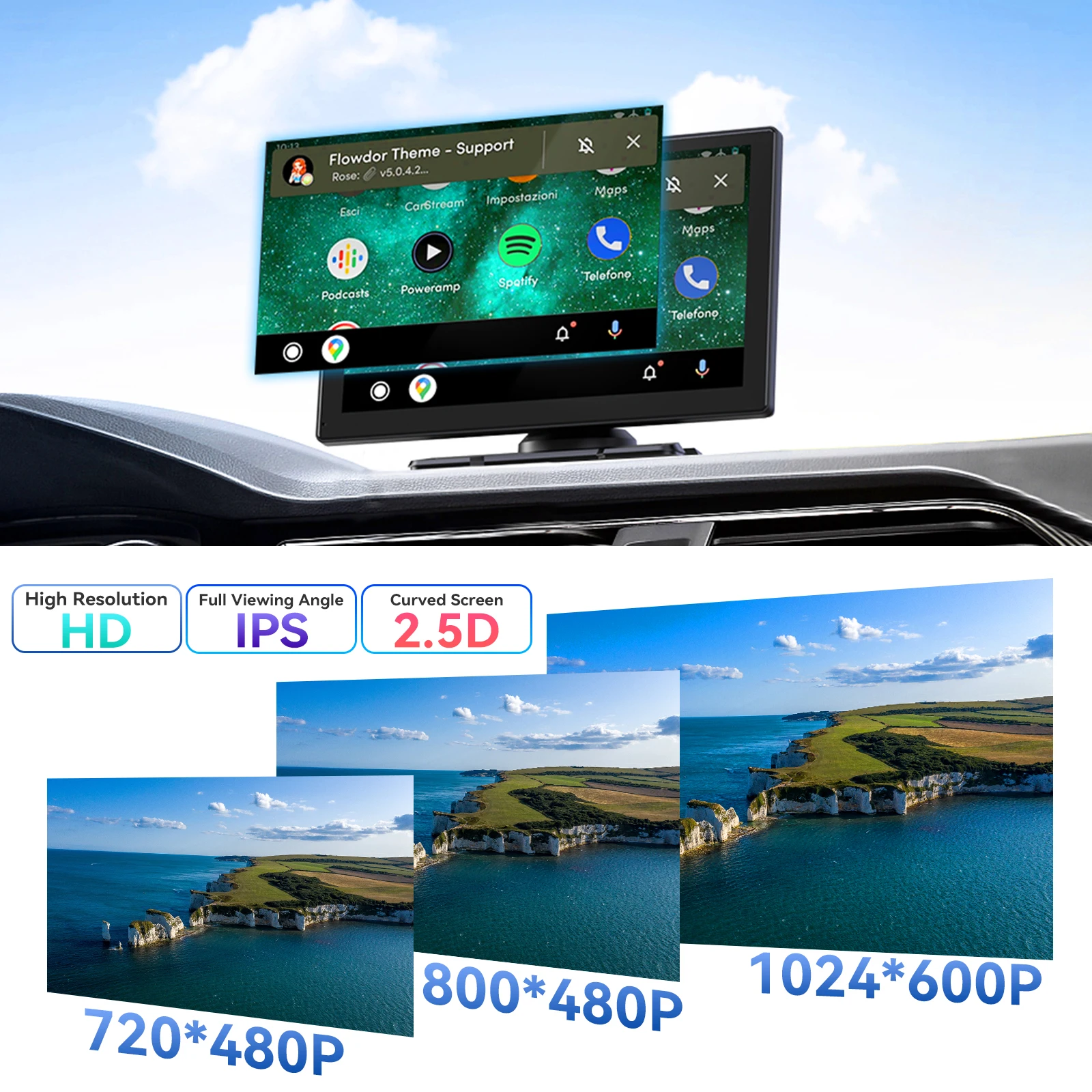 Pantalla inteligente portátil Universal de 9 pulgadas para coche, dispositivo inalámbrico con Android, 4K, DVR, cámara trasera de 1080P, grabadora de conducción, voz GPS