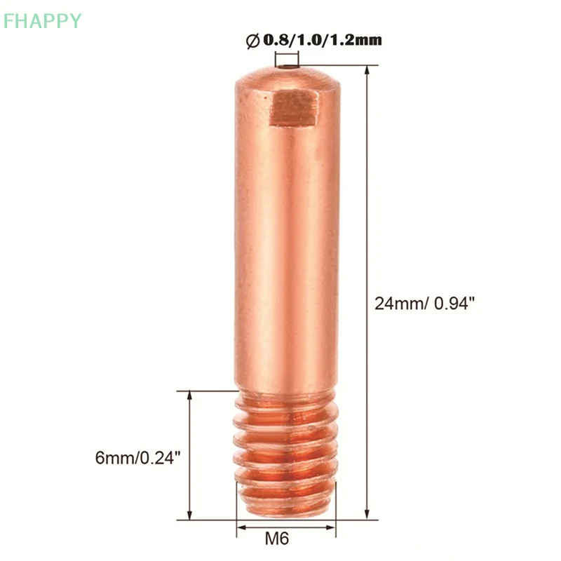 5ชิ้นปลายหัวฉีดแก๊ส MB-15AK M6 * 25มม. เชื่อมไฟฉายปลายสัมผัส0.8/1.0/1.