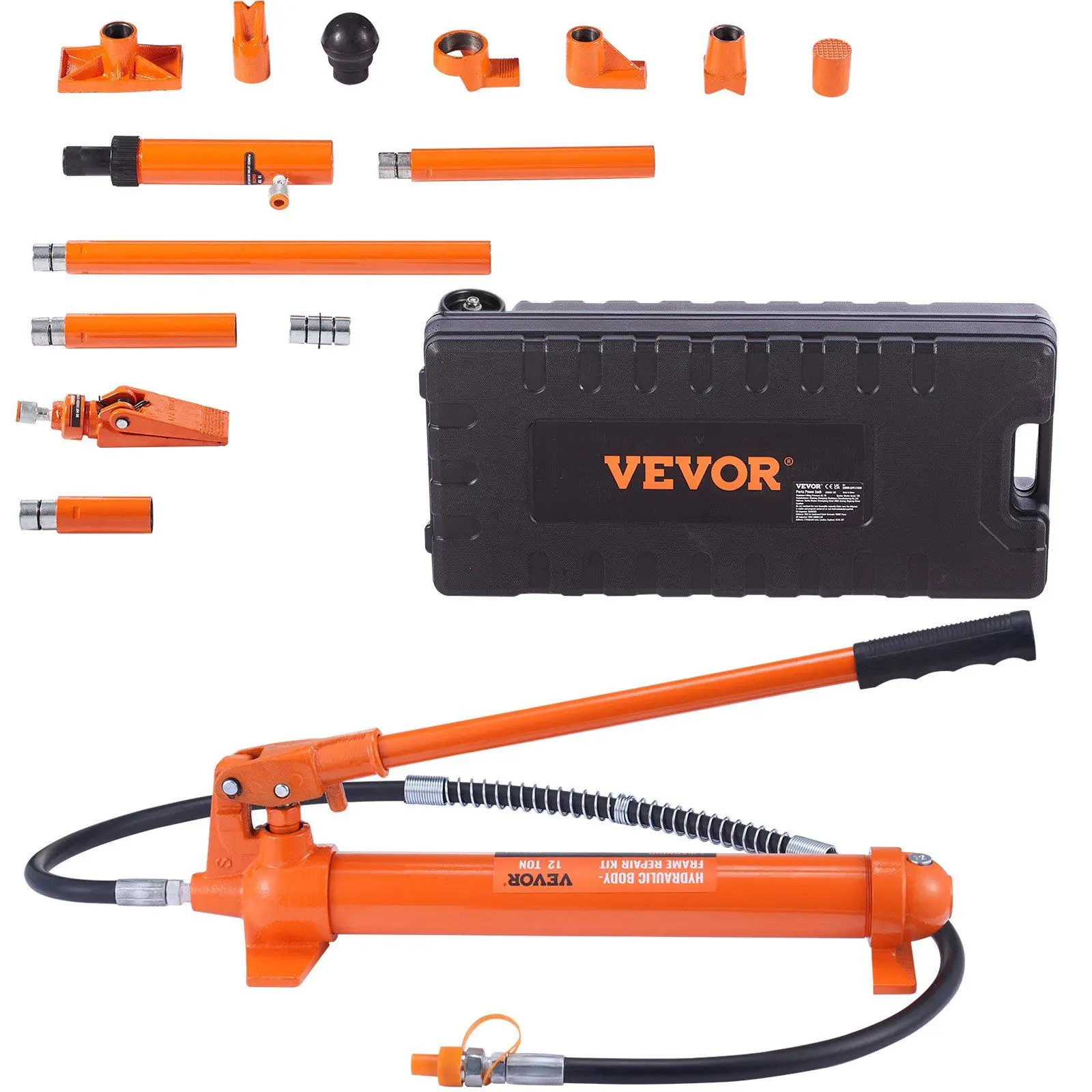 

12 Ton Porta Power Kit, Hydraulic Ram with Pump with 4.6 ft/1.4 m Oil Hose, Portable Hydraulic Jack with Storage Case