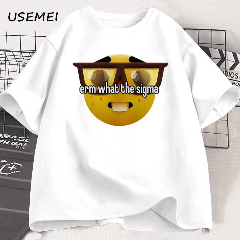 Erm What The Sigma Ironic T Shirt Weirdcore Nerd Tshirt Cotton Short Sleeve Graphic Tee Men Casual Round Neck Streetwear Tees