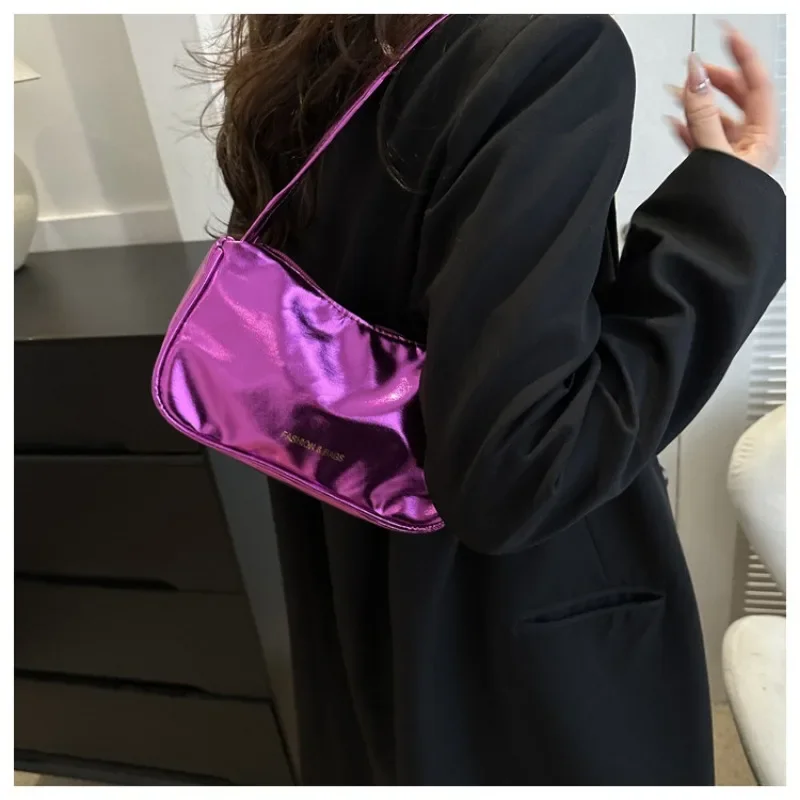 New Candy Colored Small Shoulder Bag for Women Simple Lightweight Carrying Shoulder Bag Glossy Casual Spicy Girl Underarm Bag