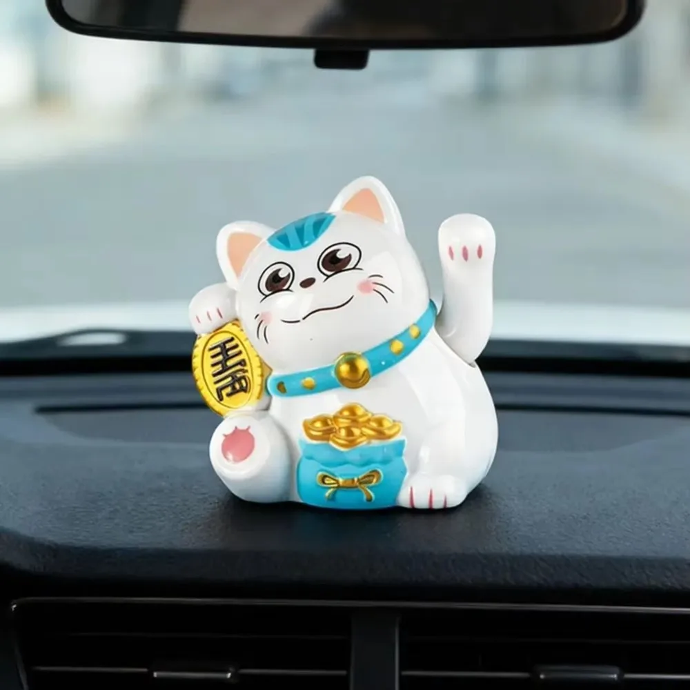 Good Lucky Light Energy Maneki-neko Waving Hand Plastic Lucky Cat Figurines Welcoming Desktop Ornament Home Decor