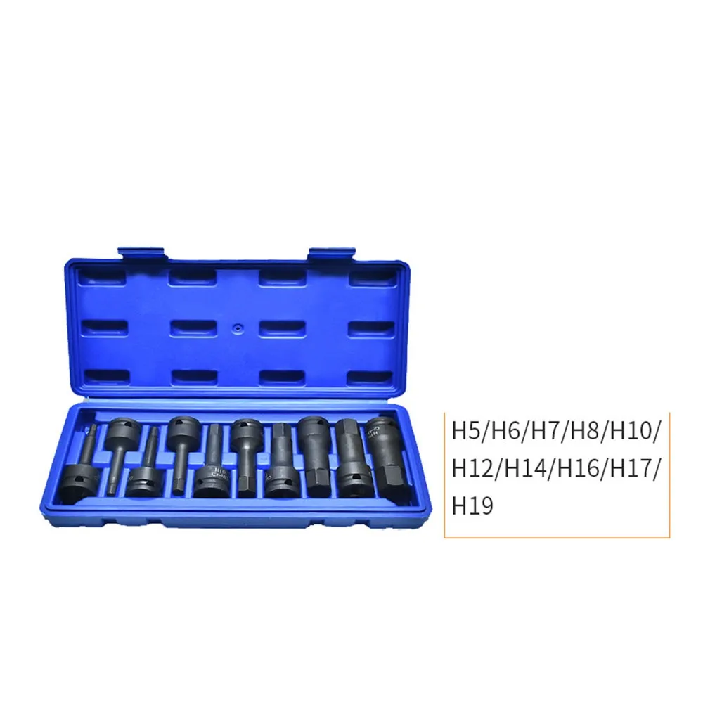 

10PCS 1/2 Inch Drive Impact Wrench Socket Metric Size H5-H19 Drive Hex Ratchet Socket Driver Cr-Mo Steel Hexagonal