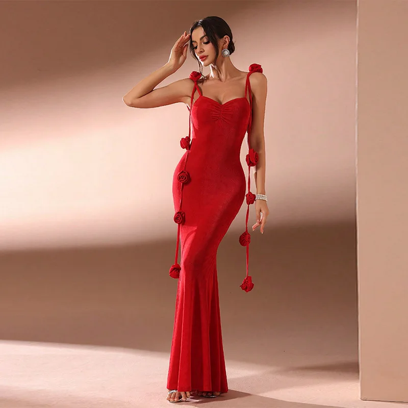 

Европейская и американская мода на тонких бретельках с цветочным принтом, сексуальное облегающее платье с открытой спиной, вечернее платье