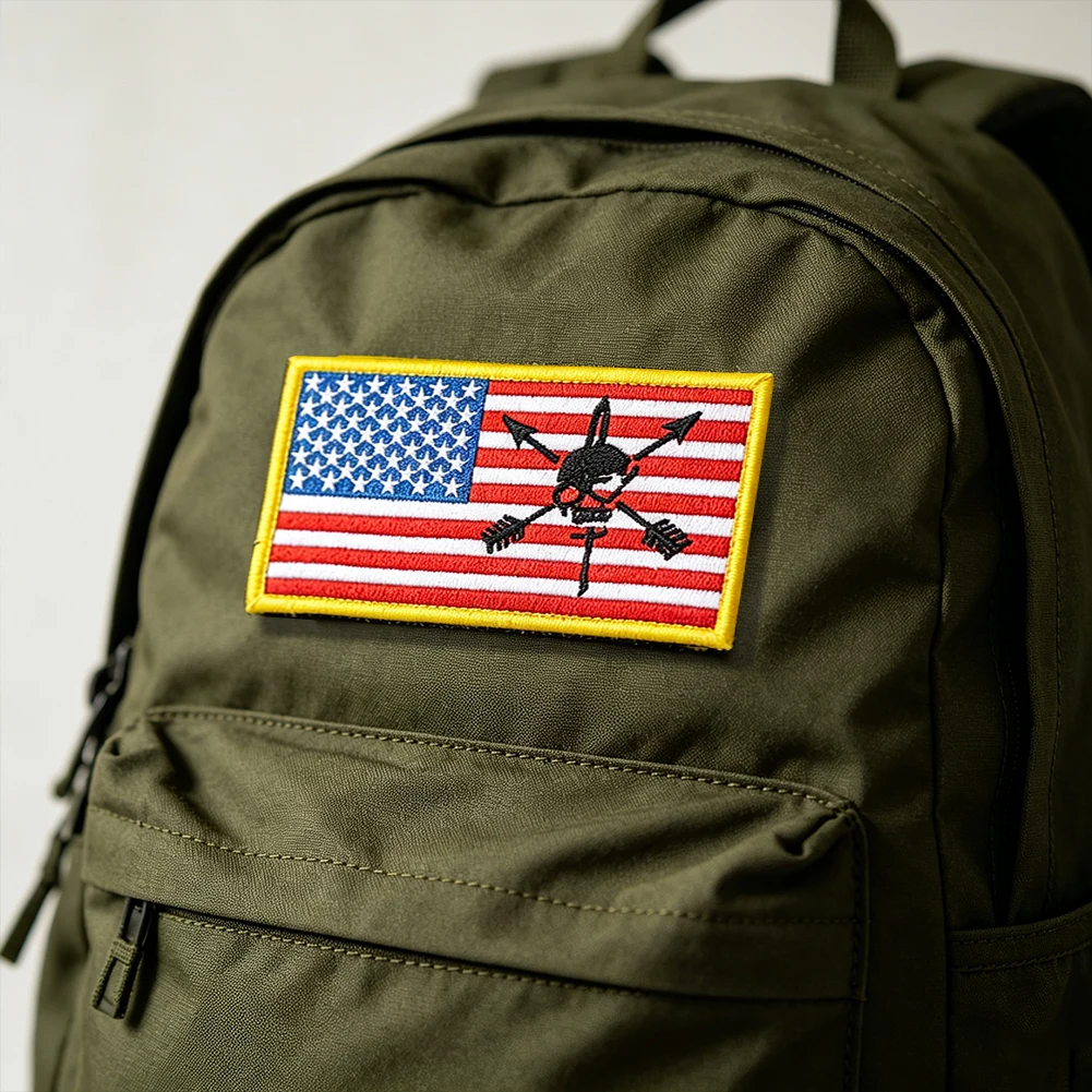 Amerikanische Flagge, Totenkopf, Pfeile, besticktes Moral-Aufnäher-Abzeichen mit Klettverschluss für Rucksack, Weste, Mütze, Jacke, Outdoor-Militärausrüstung, Dekoration – Detail 5