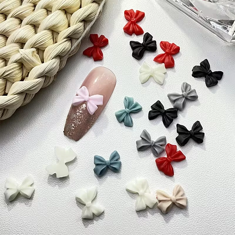 100pcs 무작위 혼합 수지 Bowknot 활 다채로운 3D 네일 아트 장식 아크릴 손톱에 대 한 매력 스 터 드 쥬얼리 DIY 매니큐어 팁