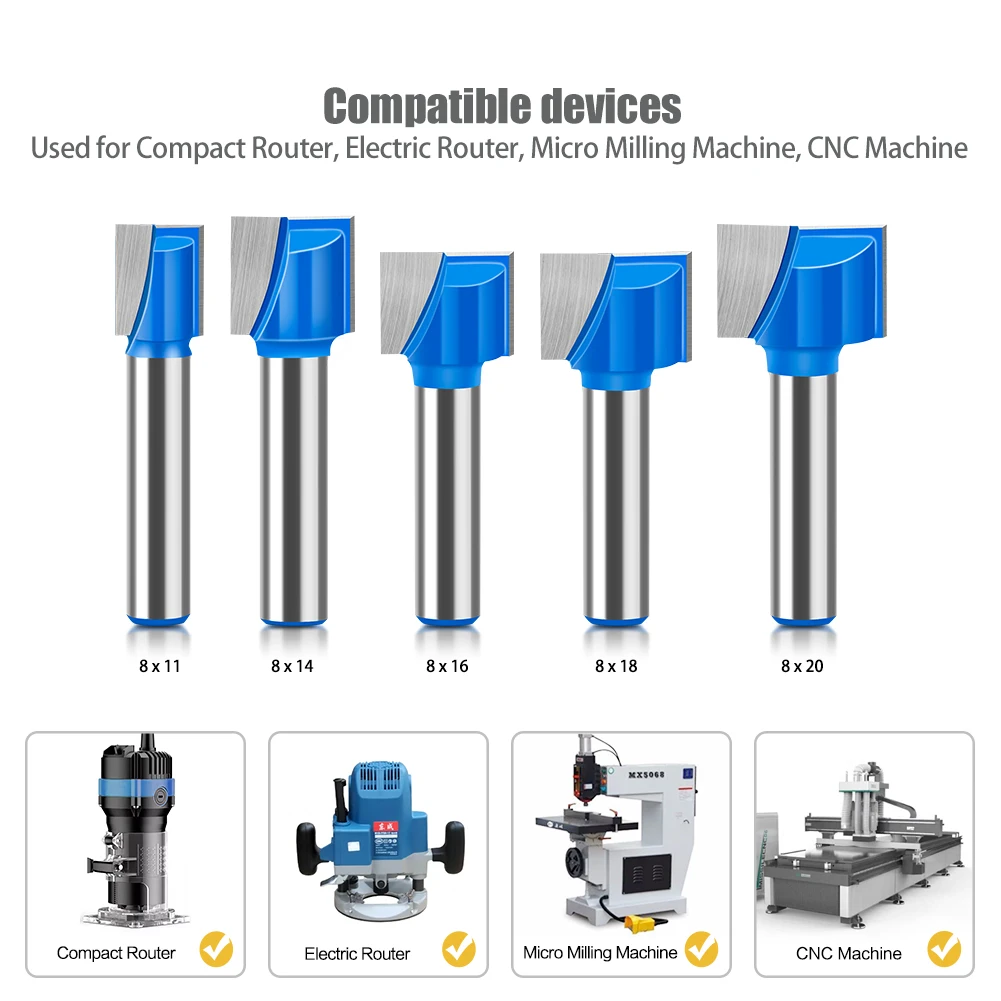 8mm Shank 10-35mm Bottom Milling Cutter Slotting Cutter Engraving Machine Bottom Cleaning Router Bit Set For Woodworking