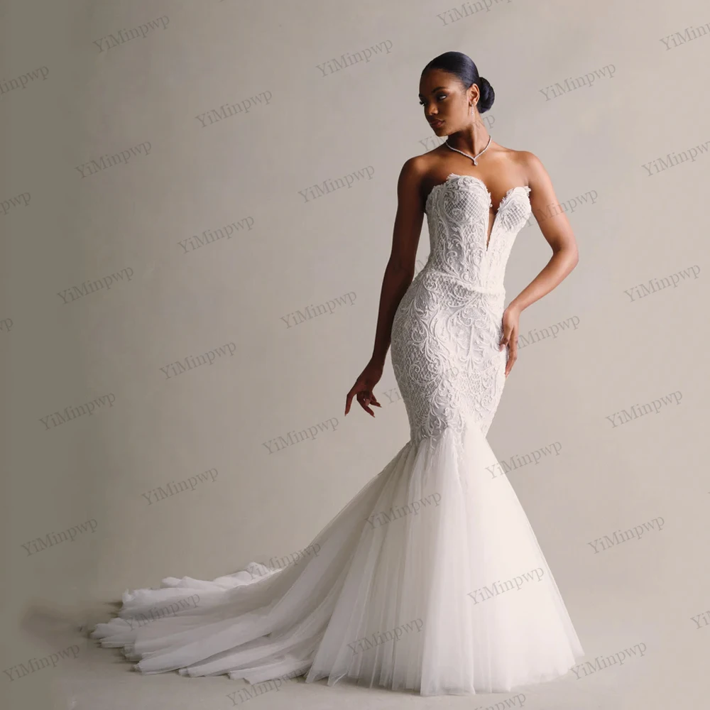 

Customized Sleeveless Strapless Mermaid African Wedding Dresses Backless Applique Aso Ebi Bride Gowns vestidos de novia 2026