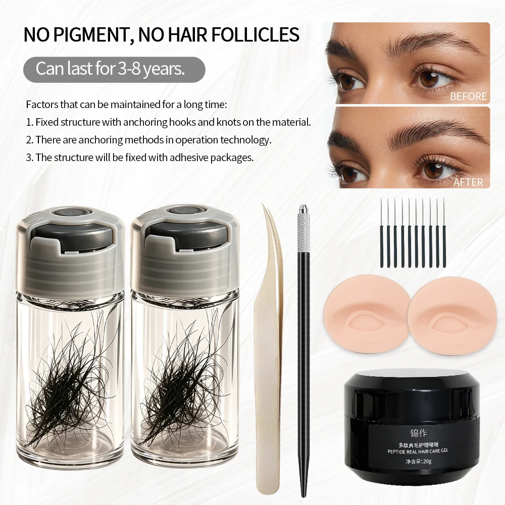 

Professional PMU Eyebrow Implant Tools Kit Nano Protein Fiber Brows Natural Real Hair Look with Aftercare Repair Balm