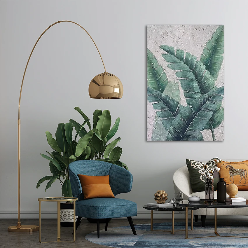 

Ручная роспись банановых листьев, абстрактная картина, белая линия, картины маслом на холсте, украшение для спальни, безрамный холст
