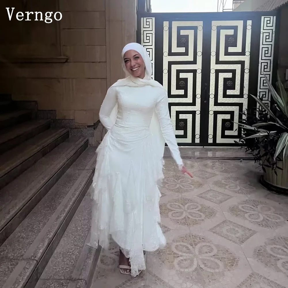

Роскошное кружевное свадебное платье Verngo с круглым вырезом и длинными рукавами, свадебные платья-русалки для женщин, скромные платья макси для невесты, индивидуальный пошив