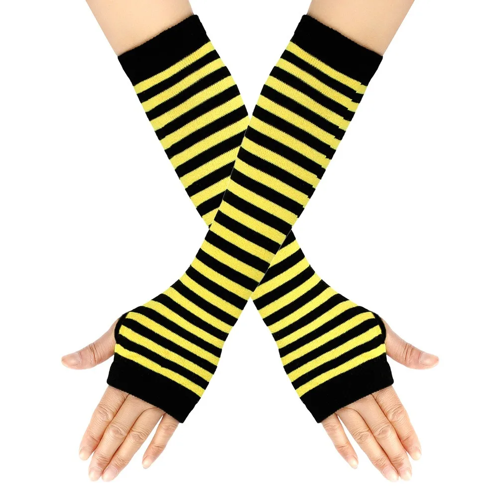 

Мягкие длинные перчатки без пальцев в корейском стиле, варежки до локтя с длинными рукавами, полосатые крутые эластичные перчатки для активного отдыха