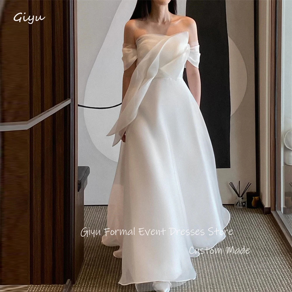 

Giyu Simple Silk Organza Wedding Dresses Korea Photoshoot Short Sleeves Floor Length Bridal Gowns Mariage Custom Made 2024