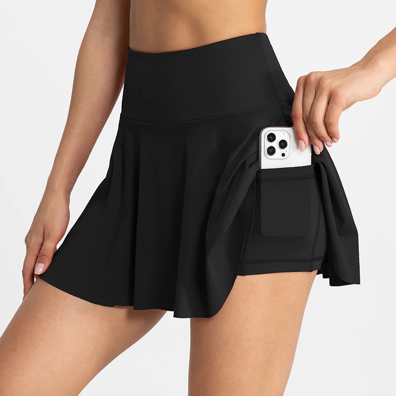 Women Tennis Skirt Sport Golf Ruffled Skirt With Shorts Fake Two Pieces Fitness Golf Wear High Waist Breathable Dance Yoga Skort