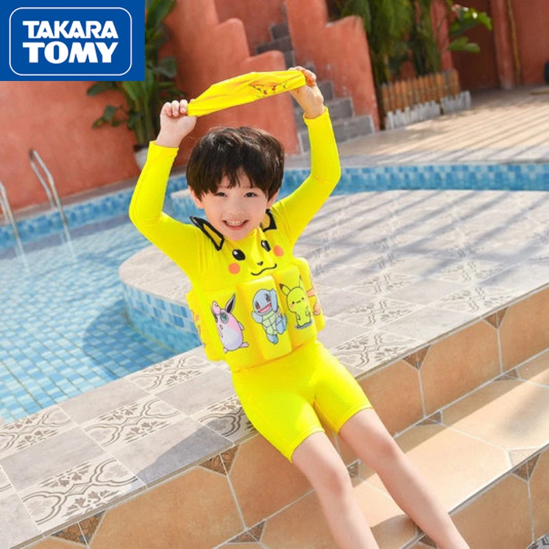 

TAKARA TOMY Pikachu Summer Boys/Girls Split Sunscreen Long-sleeved Swimsuit Quick-drying Breathable Buoyancy Safety Surfing Suit