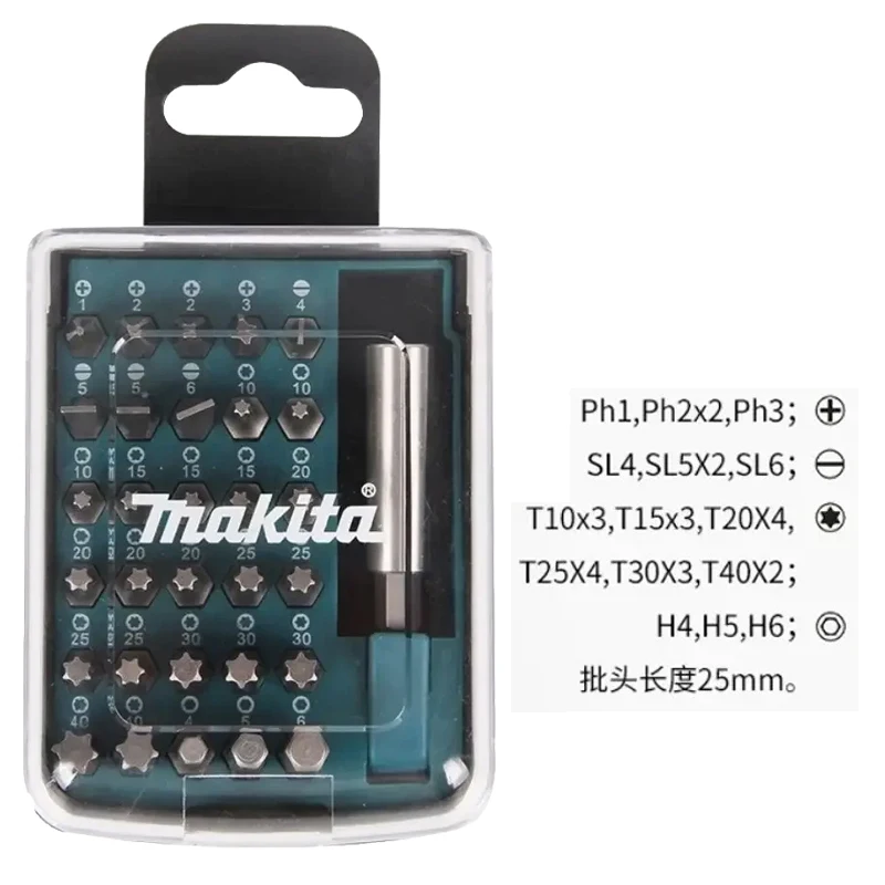 Makita B-45406 31 Piece Magnetic Screwdriver Drill Bit 1/4“ Long Extension Rod Hexagonal Drill Bit Set Power Tool Accessories