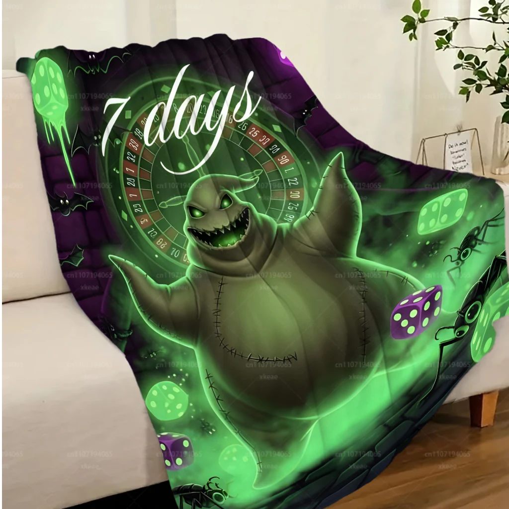 Spooky Halloween Non‑Glow Throw Blanket, Horror Creature Dice Spider Bat Pattern Flannel Blanket, Warm Cozy Bedding Decoration f