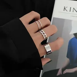 3PCS/SET Vintage Silver Color Hollow Rings Set for Women Men Opening Adjustable Stainless Steel Rings Trendy Finger Jewelry