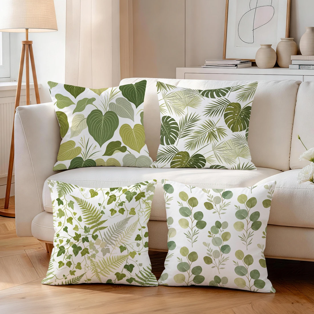 Green Leaves Pillowcase Printed Polyester 40/45/50cm Throw Pillowcover Decorative Sofa Cushion Pillowslip Home Decor