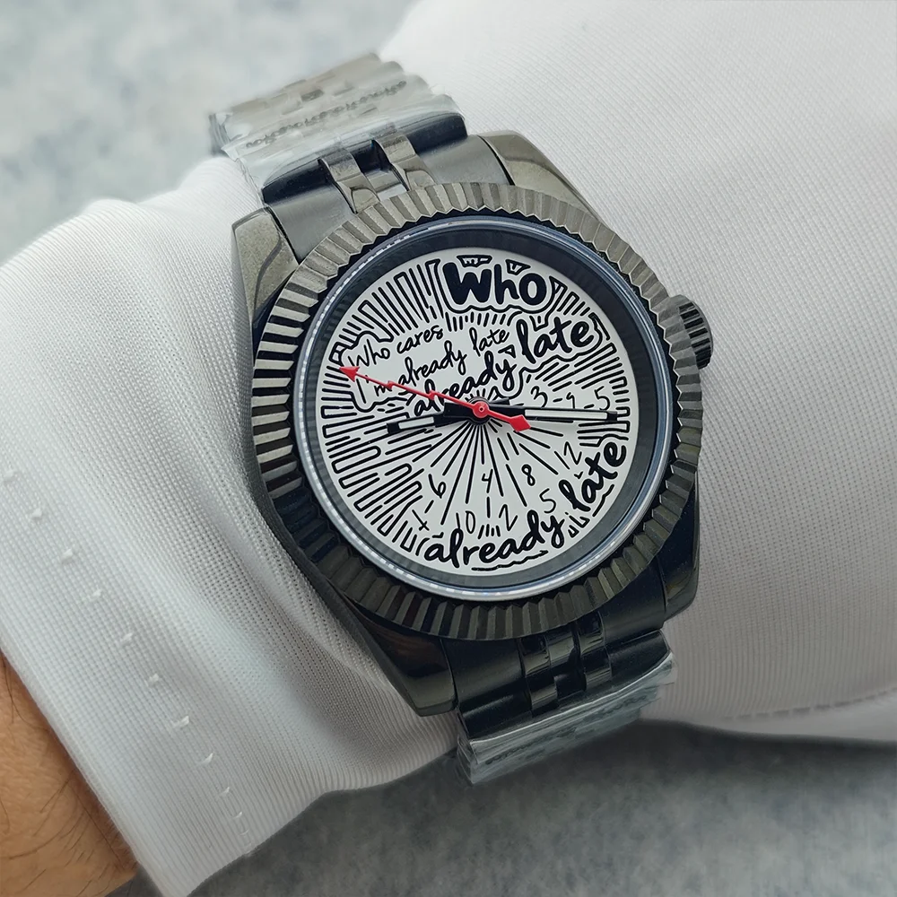 Watch 39mm 36mm High-Quality Blue Sapphire Glass Who Cares I'm Already Late Graffiti Creative And Stylish Timepiece