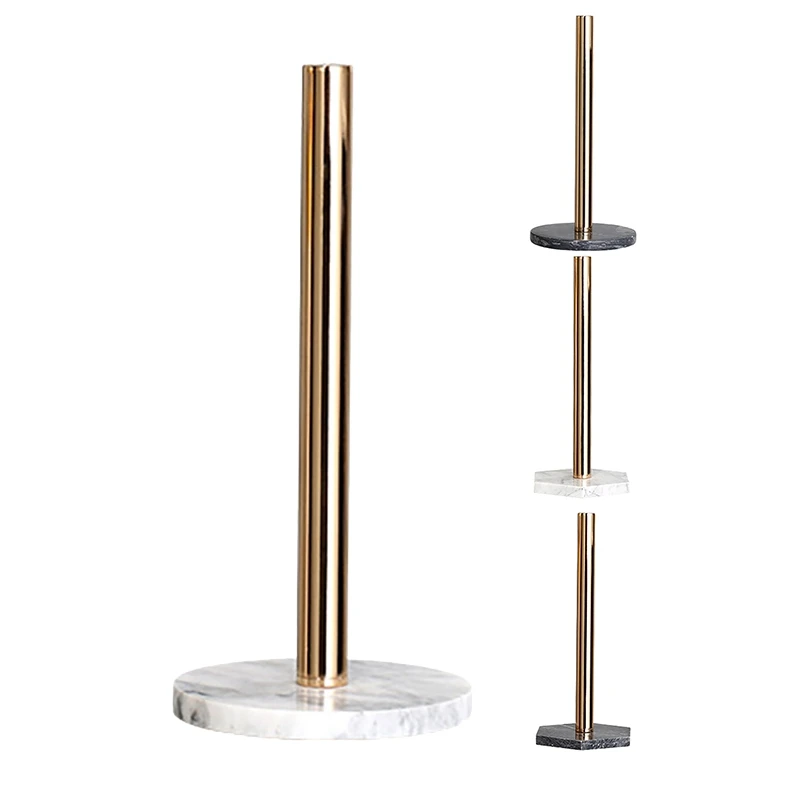 

AB33-Gold Paper Stand With Marble Base Vertical Paper Towel Rack Modern Paper Towel Holder Roll Toilet Countertop Kitchen