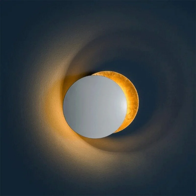 Modern LED Wall Lights Suitable for Bedside, Bedroom, Corridor, Rotatable Black Gold Texture Solar Eclipse Wall Lights