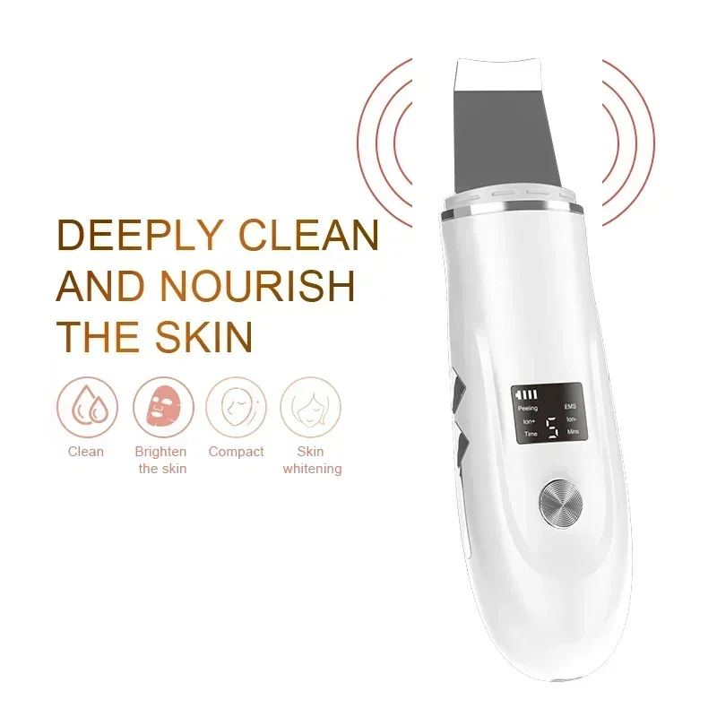 Ultrasonic Vibration Skin Scrubber, Espátula Facial, Removedor de cravos, Limpeza de pá, Removedor de poros iônicos, Peeling Lifting Skin Care