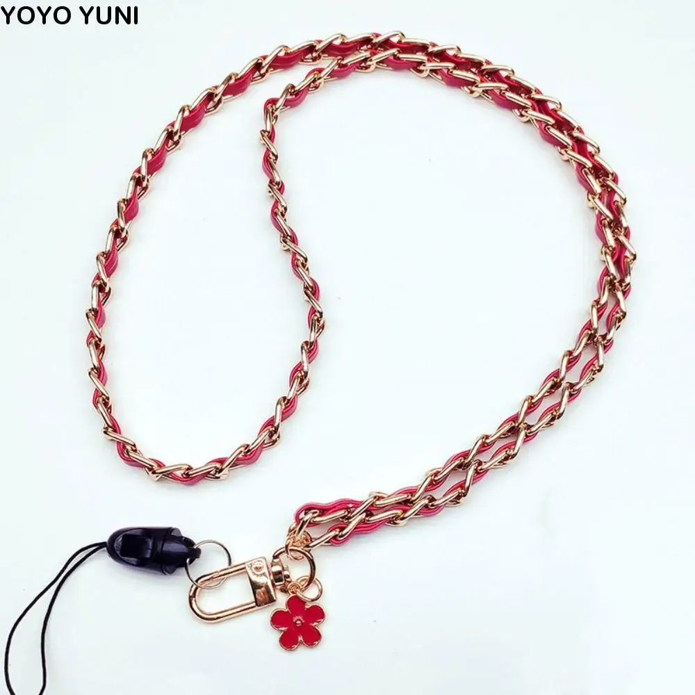 

Small Fresh PU Leather Mobile Phone Strap Metal 45cm(17.72in) Metal Leather Chain Mobile Phone Hanging Rope for Phone Hanging