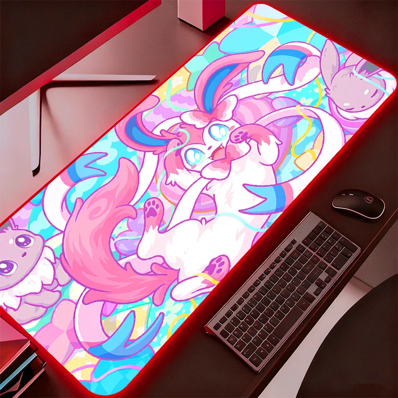 

Коврик для мыши с RGB-подсветкой, аниме-дизайн Покемон Пикачу, для геймеров, светодиодный коврик для стола, аксессуары для клавиатуры и мыши, игровой коврик