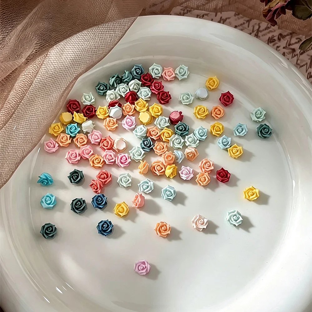 50/100Pcs 3D Camellia Rose Nail Decorations Macaron Multicolor Flatback Resin Flower Nail Charms For DIY Manicure Nail Supplies