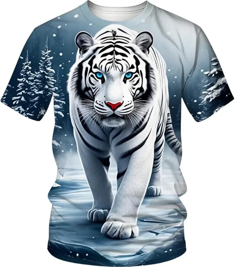 Fashion Men T-Shirt Cool Animal Tiger Graphic Short Sleeve T ShirtsTrend Casual Street Style Printed Round Neck Y2k Unisex Tops