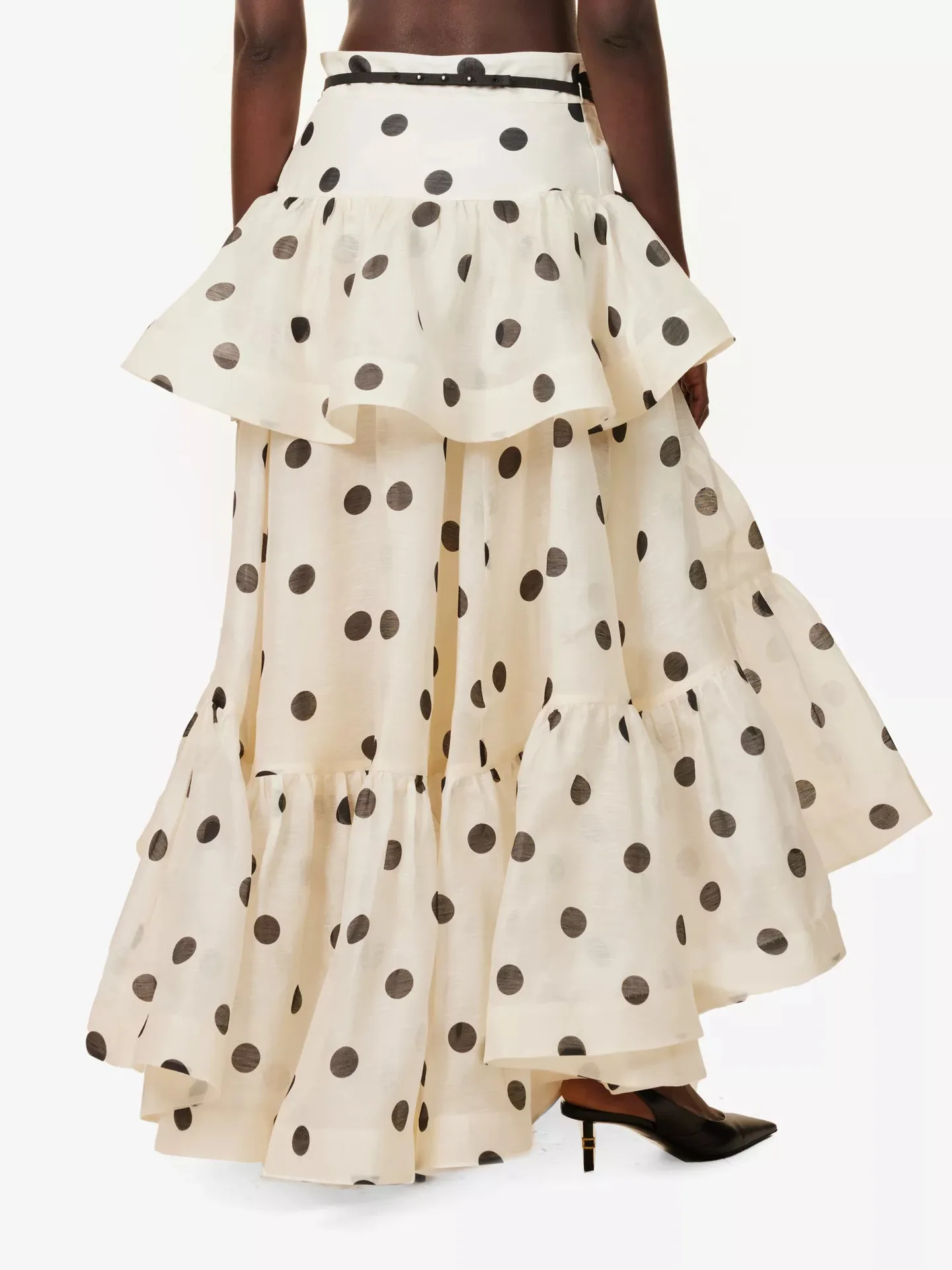 Jupe taille haute imprimée à pois pour femmes, nouvelle collection automne, robe superposée à volants, jupe longue de soirée élégante européenne et américaine