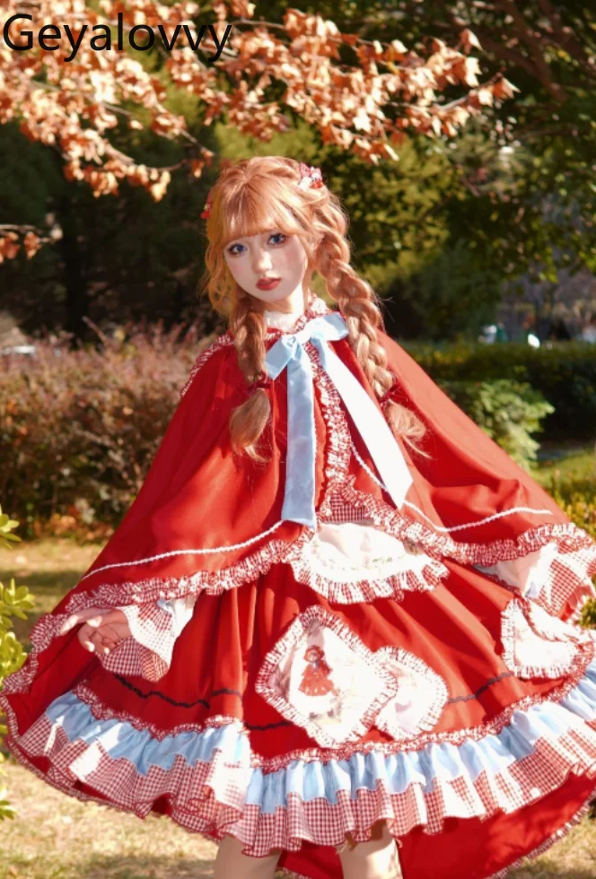 

Lolita Spring & Fall New Arrival Japanese Style Sweet Girl Cape and High Waist Silmming Suspender Dress White Shirt Suit