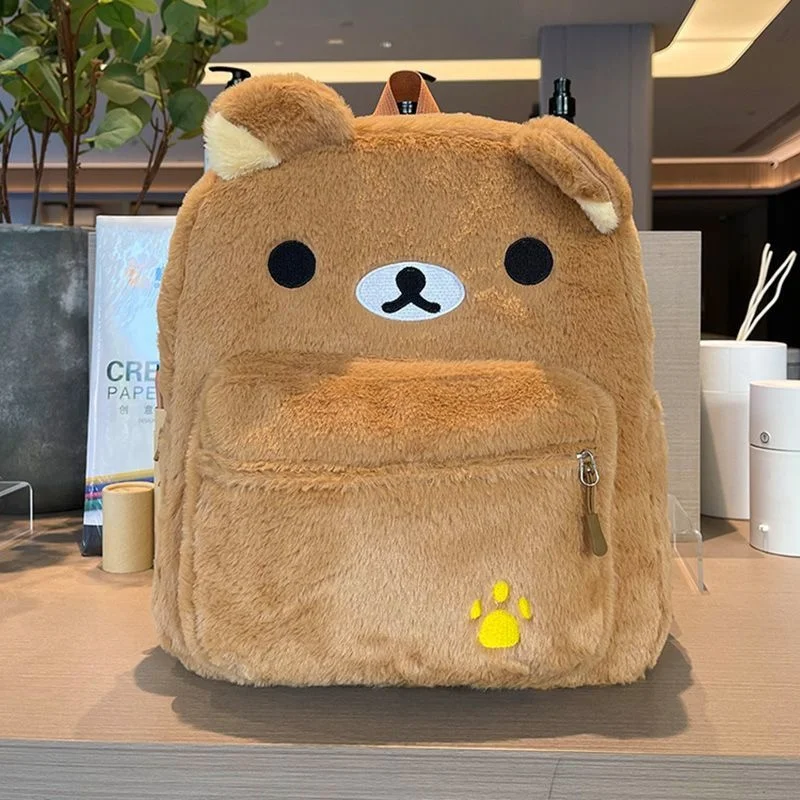 Japanese-style Cute Plush Brown Rilakkuma Backpack New Embroidered Little Bear Adjustable Shoulder Strap Large-capacity Backpack