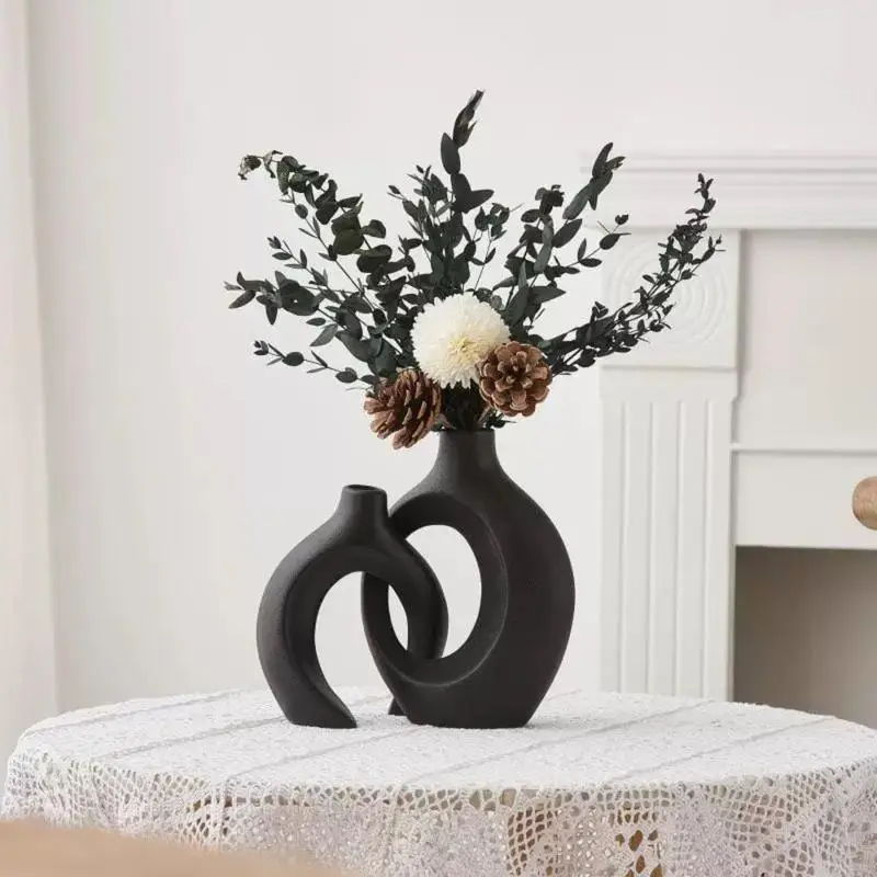 1set Imitation Ceramic Vase, Removable Modern Flower Vases, Flower Utensils Plastic Minimalist Vase Set Bedhead