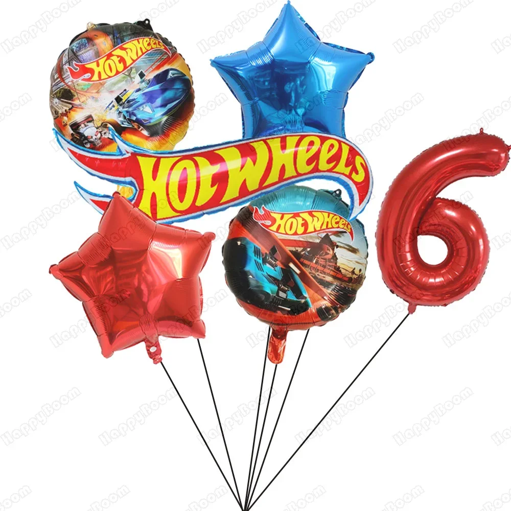 1 Set Hot Wheels Verjaardagsballonnen Verjaardagsdecoratie 32 inch Rode Cijferballonnen Set Flamme Cars Ballonnen voor Jongens Meisjes Cadeau
